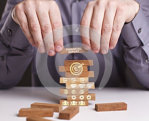 The concept of technology, the Internet and the network. Businessman shows a working model of business: Financial report