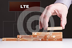 The concept of technology, the Internet and the network. Businessman shows a working model of business: LTE