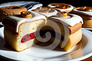 Tempting Twists Indulge in the Delightful Layers of a Damasco Cake Roll.AI Generated photo