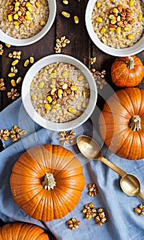 Thanksgiving Pumpkin And Corn Kernel Oatmea. Generative AI
