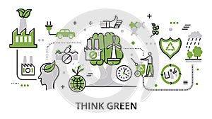 Concept of think green and save the world, modern flat thin line design vector illustration