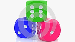 Concept of Three dices in various colors