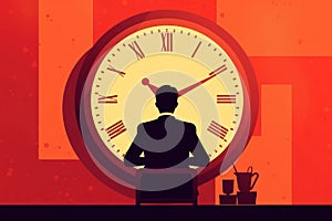 Concept of time management with man and big clock. Generative AI.