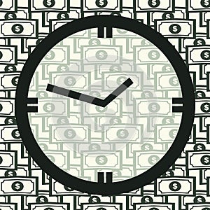 Concept Time Is Money. Clock on Seamles Pattern