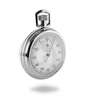 Concept of time. Vintage timer in air on white background