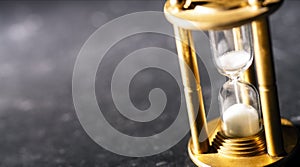 Concept timekeeping. Sand trickles through an hourglass