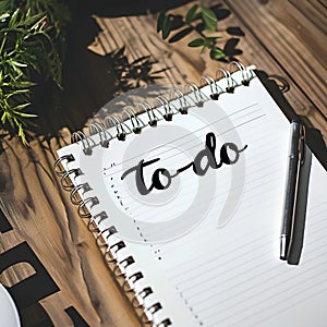 Concept of a to-do list: On a desk adorned with plants, a to-do list paper