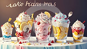 Toppings Galore A Playful Illustration Celebrating National Banana Split Day.AI Generated