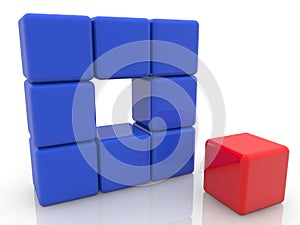 Concept of toy cubes in blue and red colors