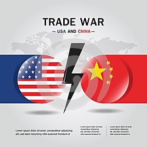 Concept of trade war between USA and China Flag Vector.