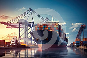 concept transportation logistics background industry transport export import logistic shipyard bridge crane working plane cargo