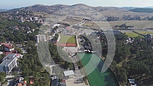 Concept of travel to Europe. An aerial shot of the city space of Zlatibor in Serbia