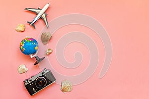 Concept of traveling on a pink background