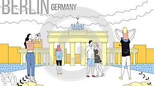 Concept Of Travelling To Berlin, Germany Cityscape with Landmarks. Tourists Book Tour, Enjoy the Views, Take A Photos