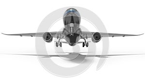 Concept turbojet aircraft rises to take off 3d render on white background with shadow