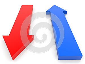 Concept of two arrows in blue and red