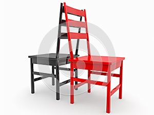 Concept of two chairs in black and red