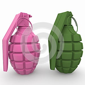 Concept of two grenades in pink and green