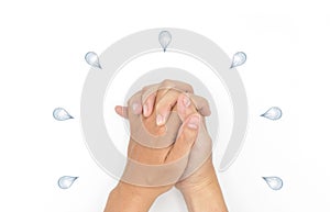 Concept of two sweating hands. Isolated on white