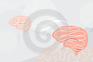 Concept understand, explanation mind background. Vector illustration of two brains and process, connection between them