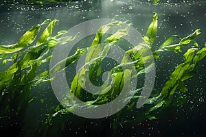 Concept Underwater Photography, Algae Dance, Underwater Serenity Algae Dance in Dappled Light