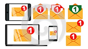 Concept Unread Email Message Notify Set Vector