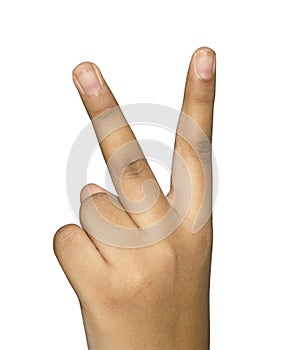 Concept for V for Victory sign made with hands. isolated on white background. Concepts and Ideas