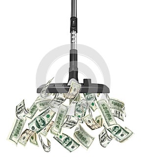 Concept with vacuum cleaner sucking money