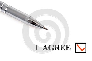 Concept of validating a document with a pen close up on a white background