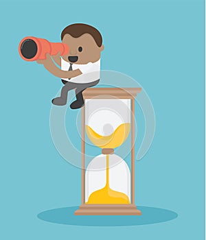 Concept vector illustration, Business sitting on a clock with a