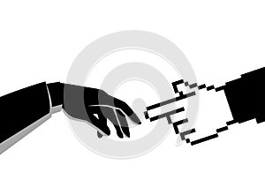 Human hand touching pixelated hand photo