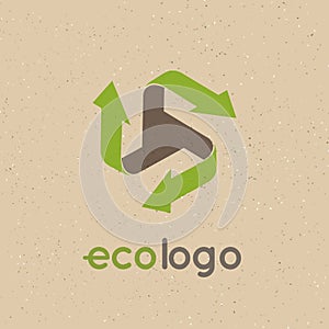 Concept vector logo recycle products. The use of more products for lesser garbage isolated logotype on craft paper