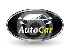 Concept vehicle logo of chrome badge with sports car silhouette