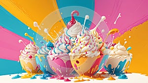 Vibrant Pop Art Illustration of an Ice Cream Sundae Spoon.AI Generated