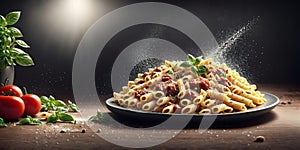 Pasta meal with ground beef for those who expend energy. ai generated photo