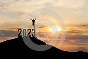 Concept of Victory and success in 2023 in business and in life