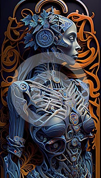 The concept and visualization of the development and appearance of artificial intelligence. Robot and android domination. Ai