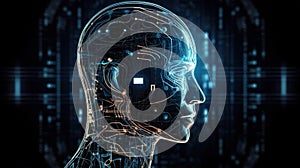 The concept and visualization of the development and appearance of artificial intelligence. Robot and android domination. Ai