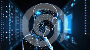 The concept and visualization of the development and appearance of artificial intelligence. Robot and android domination. Ai