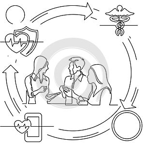 Concept visualization line icon drawing of healthcare and wellness infographics