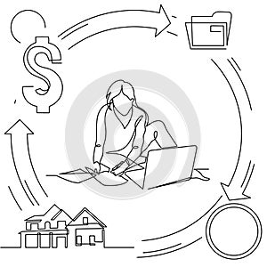 Concept visualization line icon drawing of lifestyle work life family balance