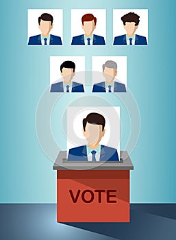 Concept of voting in a ballot box to elect a candidate,