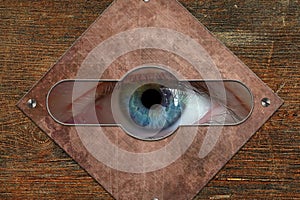 The concept of voyeurism, curiosity, stalker, surveillance and security
