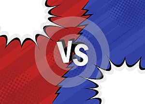 Concept VS. Versus. Fight, red and blue retro backgrounds comics style design with halftone, lightning. Modern flat style vector