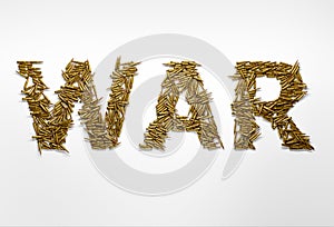 Concept of war conflicts. Word War typed with font made of bullets