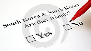 Concept of War Or Friendship Between South Korea And North Korea