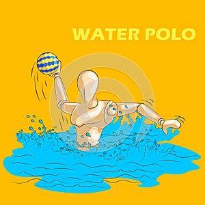 Concept of Water Polo sports with wooden human mannequin