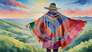 Watercolor Illustration Of Colorful Mexican Poncho. Generative AI