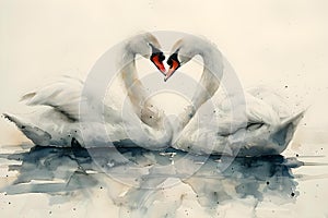 Concept Watercolor Painting, Animal Art, Swan Serenade A Watercolor Portrait of Graceful Love