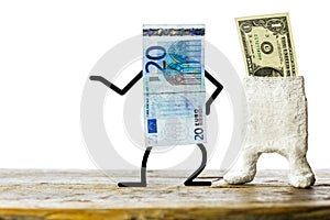 Concept weak dollar, strong euro